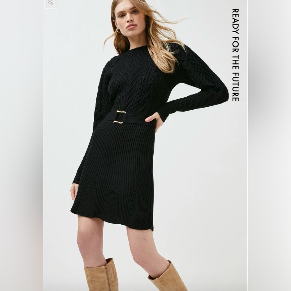 Karen Millen Cable Knit Peplum Belted Dress